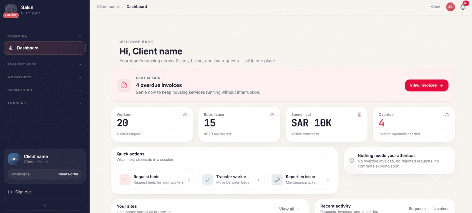 Sakin client dashboard